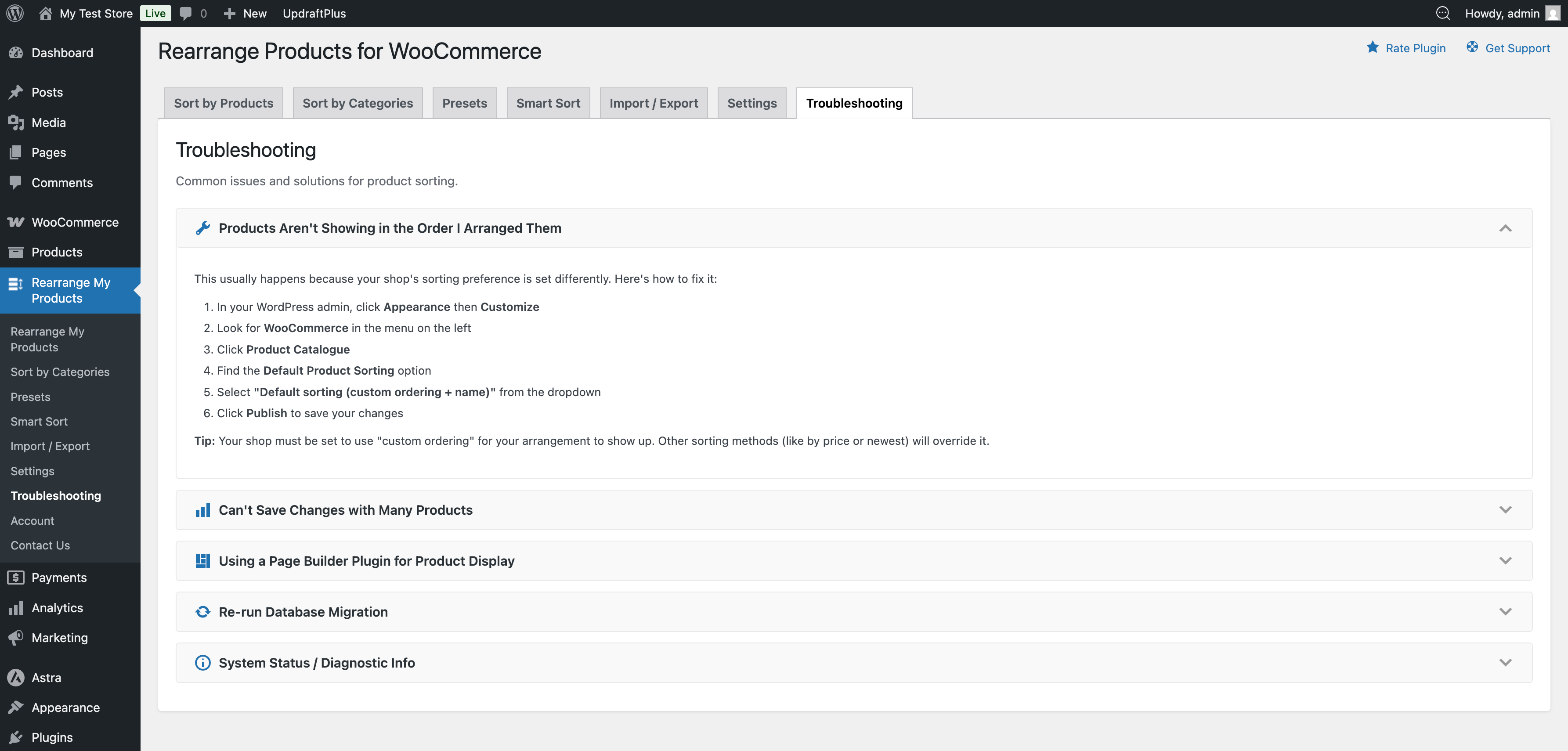 WooCommerce sorting settings